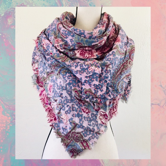 Vintage Accessories - SOLD! VTG Ray Strauss Floral Large Square Scarf Rayon